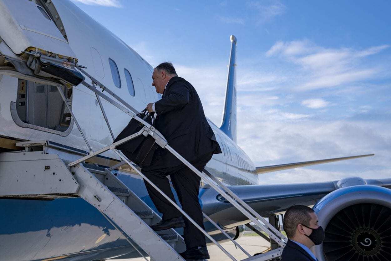 Mike Pompeo Leaving for speech.